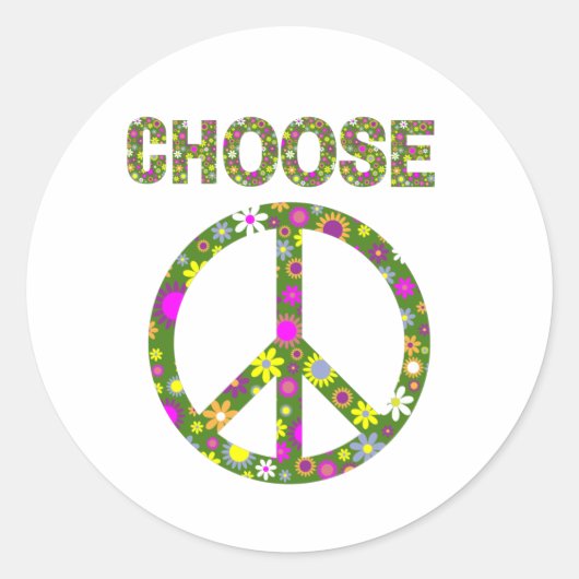 Kies voor vrede - Retro Flower Peace Sign Ronde Sticker (Voorkant)