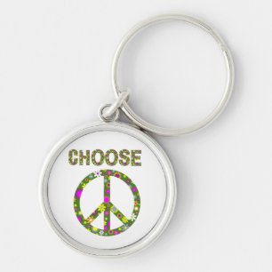 Kies voor vrede - Retro Flower Peace Sign Sleutelhanger