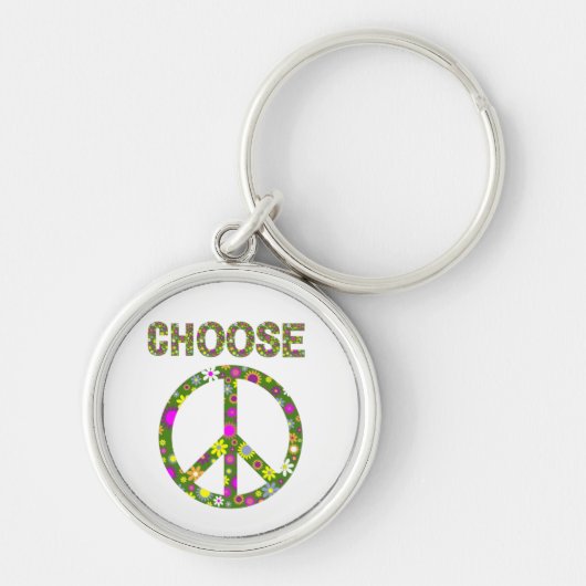 Kies voor vrede - Retro Flower Peace Sign Sleutelhanger (Voorkant)