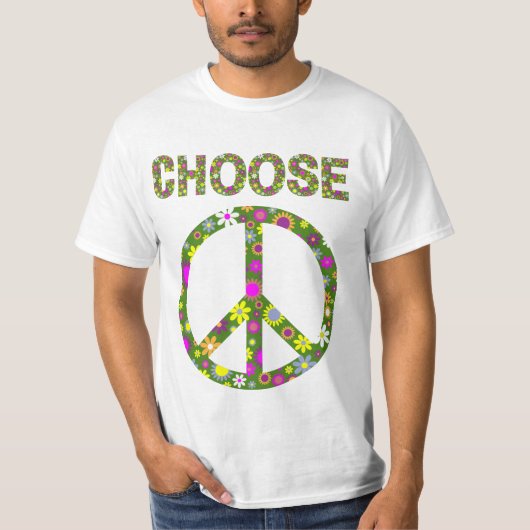 Kies voor vrede - Retro Flower Peace Sign T-Shirt (Voorkant)