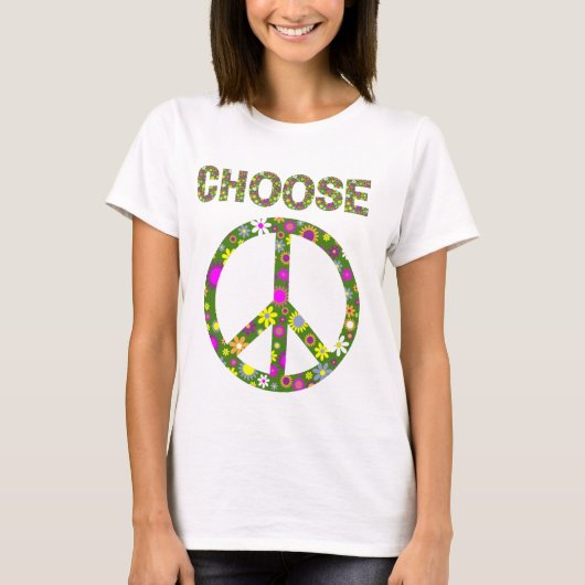 Kies voor vrede - Retro Flower Peace Sign T-shirt (Voorkant)