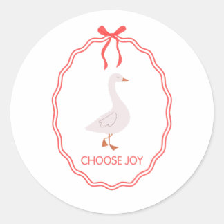 Kies voor vreugde Cute Goose met Rode Lint Frame Ronde Sticker