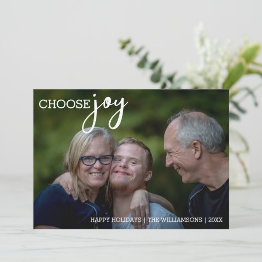 Kies Vreugde Moderne Kerstmis Gelukkige Vakantie F Feestdagenkaart (Staand voorkant)
