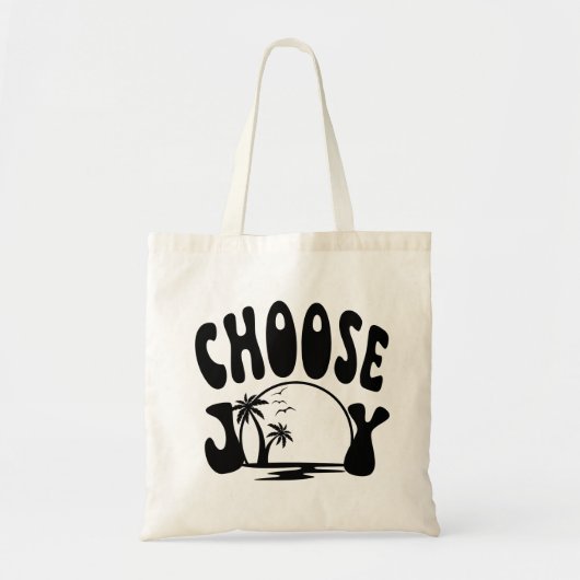 Kies vreugde zomer vibes zwart op wit tote bag (Voorkant)