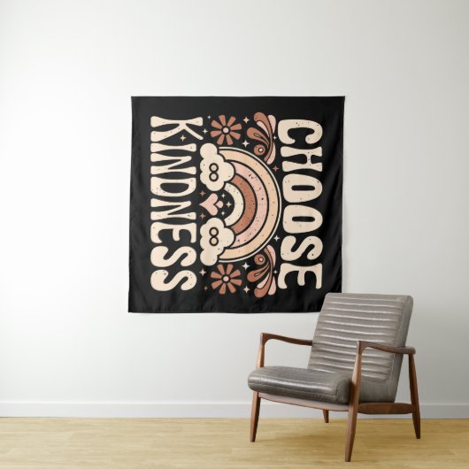 Kies vriendelijkheid groovy hippie citaten estheti wandkleed (In Situ (horizontaal))