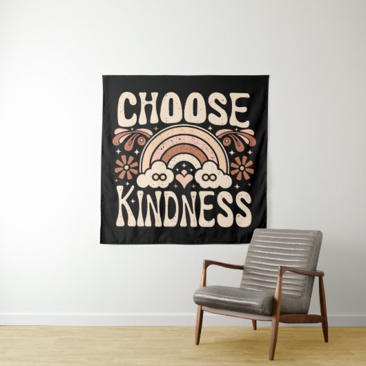 Kies vriendelijkheid groovy hippie citaten estheti wandkleed (In situ)
