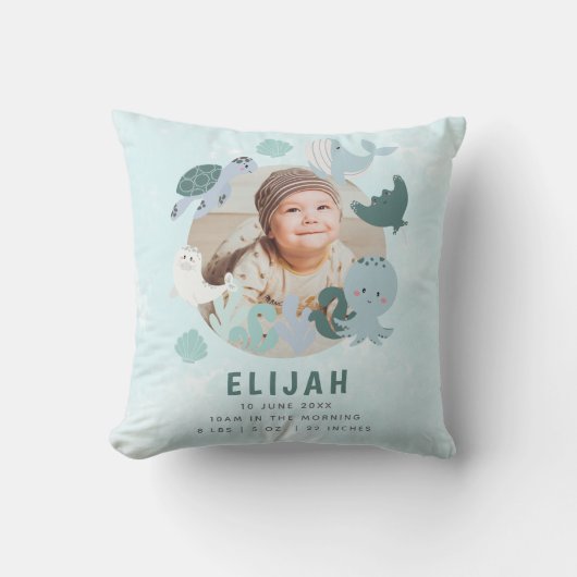Kieuwblauw onder Zee geboorte Stats Custom Photo Kussen (Voorkant)