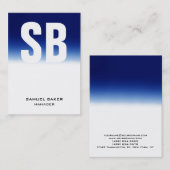 Kieuwblauwe, verticale witte platte monogram visitekaartje (Voorkant / Achterkant)