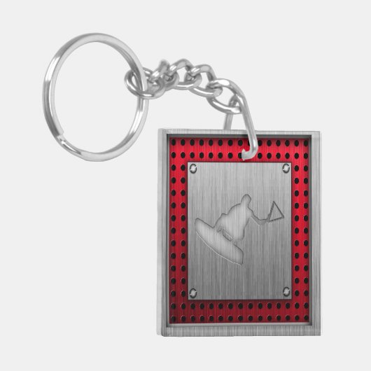 Kieuwd metaalvormig wakeboarder sleutelhanger (Voorkant Links)