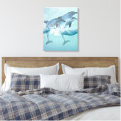 Kieuwdolfijnen Nautische Waterverf Canvas Afdruk (Insitu (Slaapkamer))