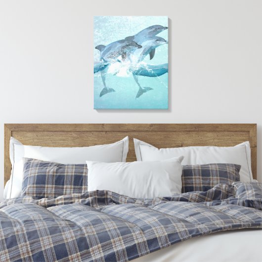 Kieuwdolfijnen Nautische Waterverf Canvas Afdruk (Insitu (Slaapkamer))