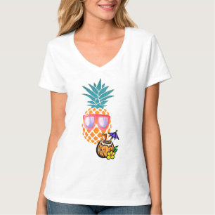 Kieuwflesjes, ananas met zonnebrillen Womenen T-shirt