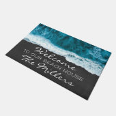 Kieuwhuis Turquoise Blue en Black Ocean Beach Hous Deurmat (Schuin)