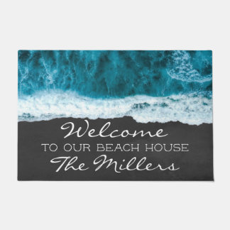 Kieuwhuis Turquoise Blue en Black Ocean Beach Hous Deurmat