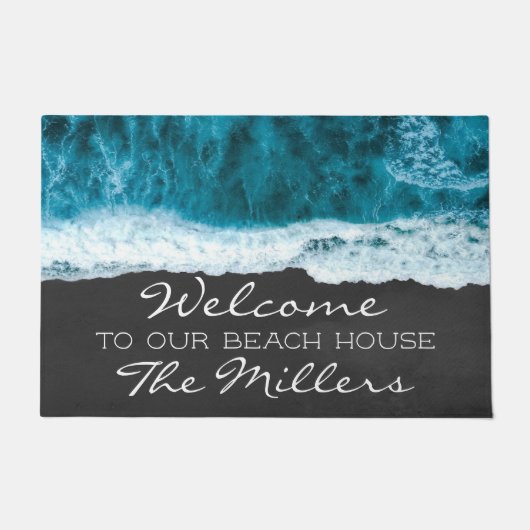Kieuwhuis Turquoise Blue en Black Ocean Beach Hous Deurmat (Voorkant)
