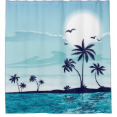 Kieuwnacht met Moon Birds Palm Tree Cloud Douchegordijn (Voorkant)