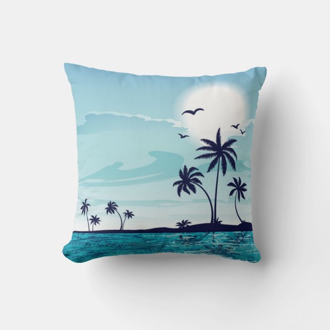 Kieuwnacht met Moon Birds Palm Tree Cloud Kussen (Voorkant)