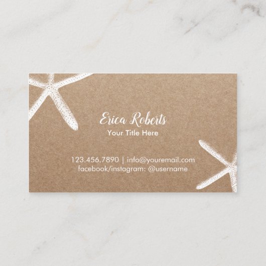 Kieuwthema Starfish & Seashells Rustic Kraft Visitekaartje (Achterkant)