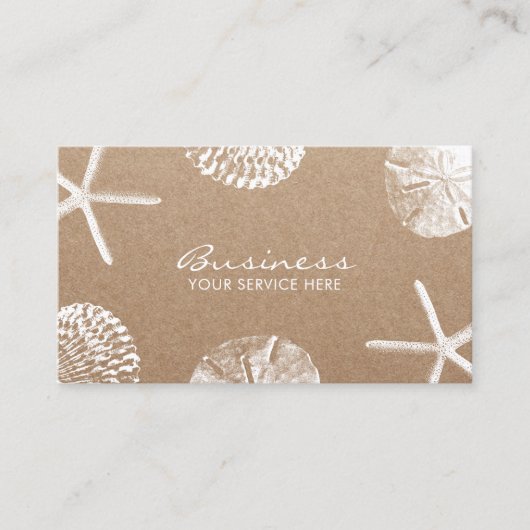 Kieuwthema Starfish & Seashells Rustic Kraft Visitekaartje (Voorkant)