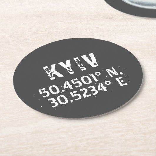Kiev Oekraïne - Breedtegraad & lengtegraad Ronde Kartonnen Onderzetter (Gebogen)