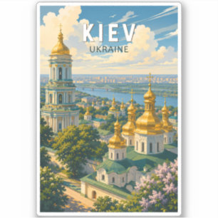 Kiev Oekraïne Illustratie Reizen Kunst Vintage Sticker