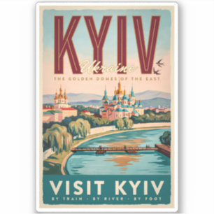 Kiev Oekraïne Silhouet Illustratie Reis Kunst Retr Sticker
