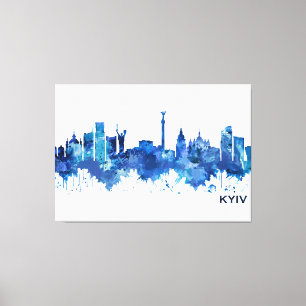 Kiev Ukraine Skyline Blue Canvas Afdruk