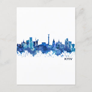 Kiev Ukraine Skyline Blue Feestdagenkaart