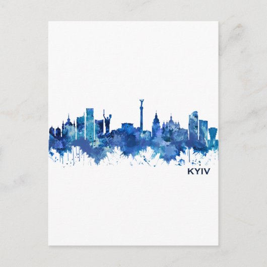 Kiev Ukraine Skyline Blue Feestdagenkaart (Voorkant)