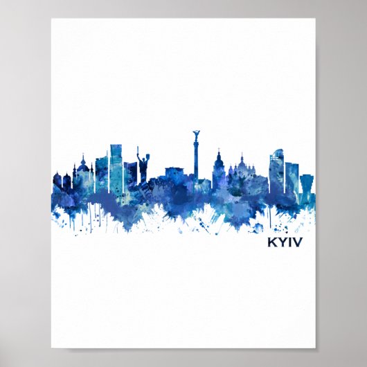 Kiev Ukraine Skyline Blue Poster (Voorkant)