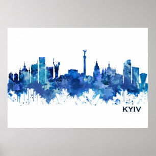 Kiev Ukraine Skyline Blue Poster