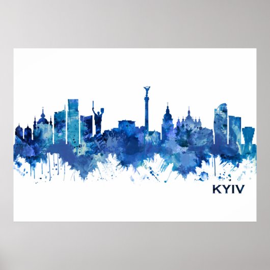 Kiev Ukraine Skyline Blue Poster (Voorkant)