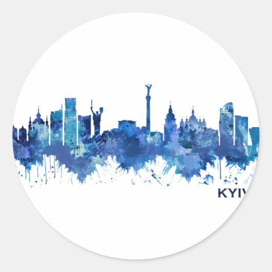 Kiev Ukraine Skyline Blue Ronde Sticker (Voorkant)