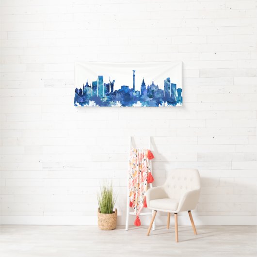 Kiev Ukraine Skyline Blue Spandoek (Insitu)