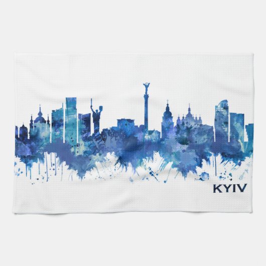 Kiev Ukraine Skyline Blue Theedoek (Horizontaal)
