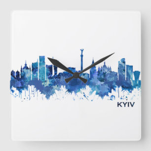 Kiev Ukraine Skyline Blue Vierkante Klok