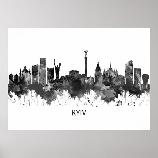 Kiev Ukraine Skyline BW Poster (Voorkant)