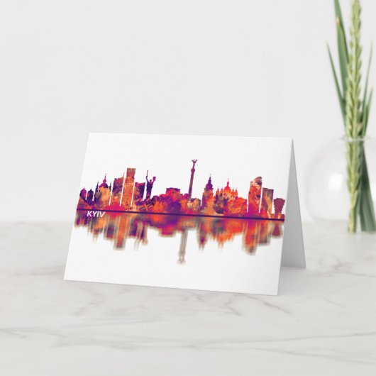 Kiev Ukraine Skyline Feestdagen Kaart (Voorkant)