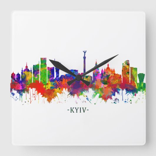 Kiev Ukraine Skyline Vierkante Klok (Voorkant)