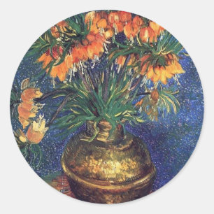 Kievitbloemen in een koperen vaas door Van Gogh Ronde Sticker