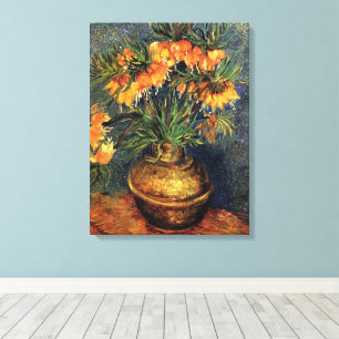 Kievitsbloemen in een koperen vaas door Vincent va Canvas Afdruk