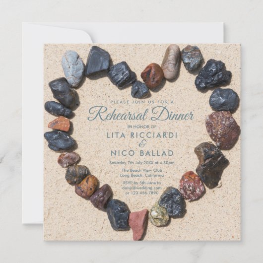 Kiezels Hart Strand Thema Proefdinermaal Kaart (Voorkant)