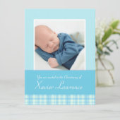 Kiezen voor kerstuitnodigingen - blauwe cheque kaart (Staand voorkant)