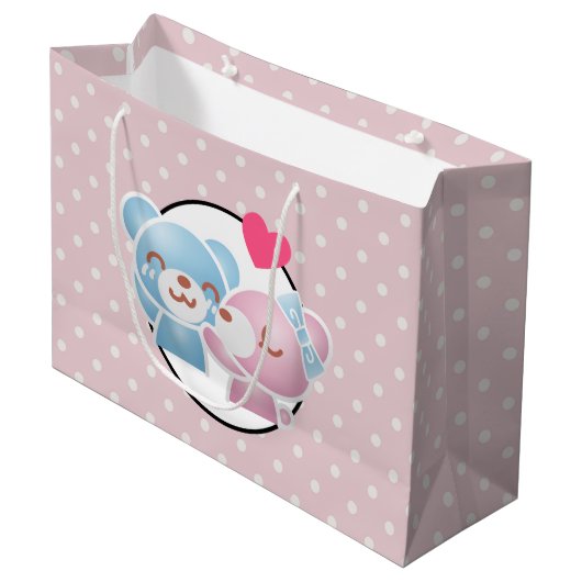 KIhet Beer op Polka Dots Cute en Kawaii Groot Cadeauzakje (Voorkant Gekanteld)