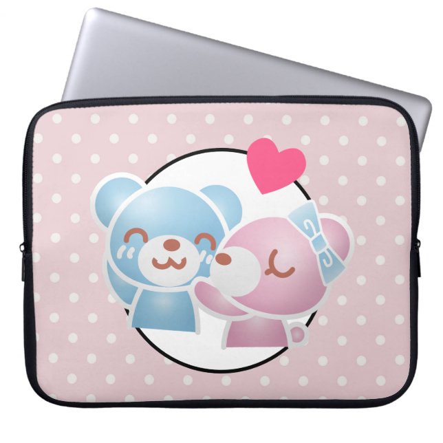 KIhet Beer op Polka Dots Cute en Kawaii Laptop Sleeve (Voorkant)