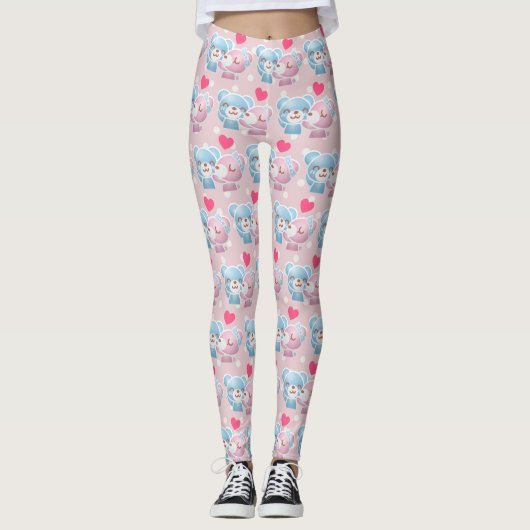 KIhet Beer op Polka Dots Cute en Kawaii Leggings (Voorkant)