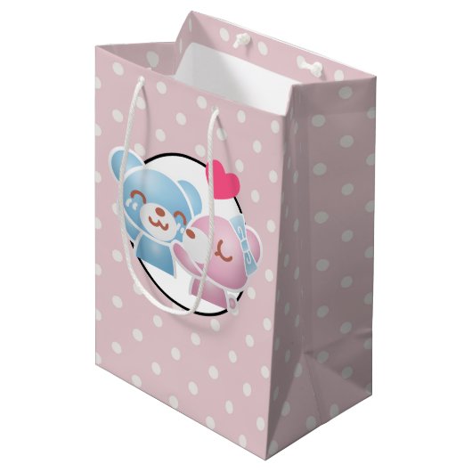 KIhet Beer op Polka Dots Cute en Kawaii Medium Cadeauzakje (Voorkant Gekanteld)