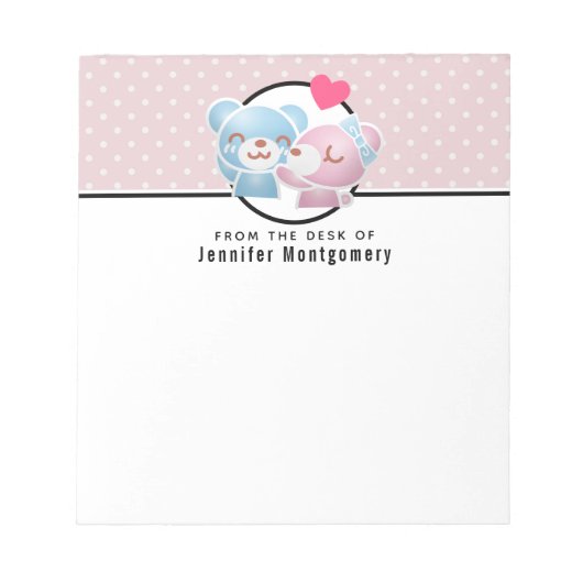 KIhet Beer op Polka Dots Cute en Kawaii Notitieblok (Voorkant)