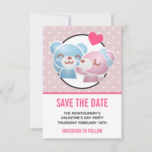 KIhet Beer op Polka Dots Cute en Kawaii Save The Date (Voorkant)