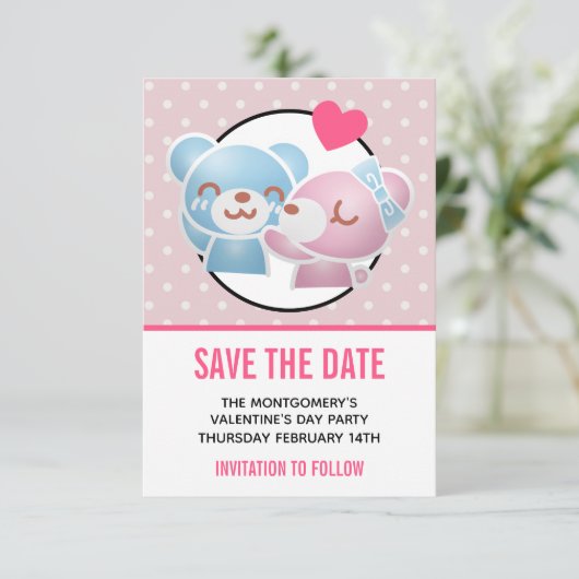 KIhet Beer op Polka Dots Cute en Kawaii Save The Date (Staand voorkant)